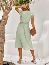 Women's summer V-neck solid color waist cinching dress